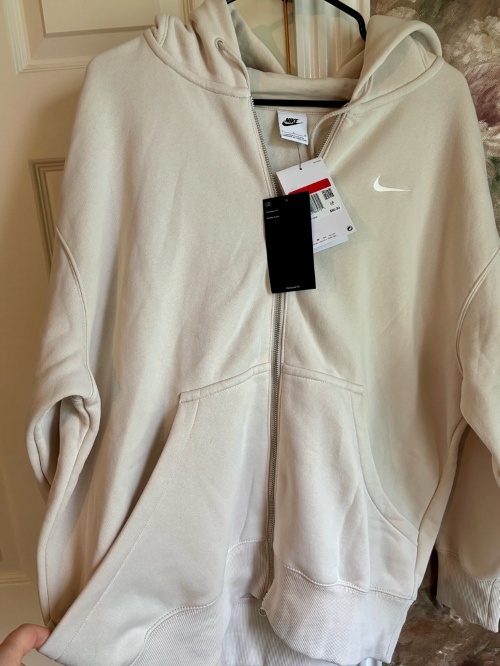 Nike Cream Full-Zip Hoodie with Swoosh Logo